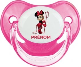 Disney Diablesse Minnie Oreilles noires Nœud rose pois blancs avec prénom : Rose classique Tétine embout physiologique