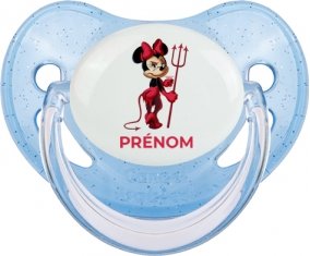 Disney Diablesse Minnie Oreilles noires Nœud rose pois blancs avec prénom : Bleue à paillette Tétine embout physiologique