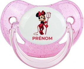Disney Diablesse Minnie Oreilles noires Nœud rose pois blancs avec prénom : Rose à paillette Tétine embout physiologique