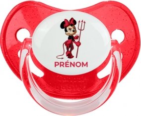 Disney Diablesse Minnie Oreilles noires Nœud rose pois blancs avec prénom : Rouge à paillette Tétine embout physiologique