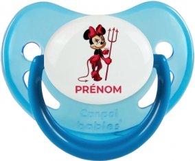 Disney Diablesse Minnie Oreilles noires Nœud rose pois blancs avec prénom : Bleue phosphorescente Tétine embout physiologique
