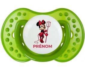 Disney Diablesse Minnie Oreilles noires Nœud rose pois blancs avec prénom : Tétine LOVI Dynamic personnalisée