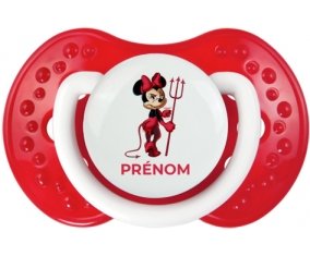 Disney Diablesse Minnie Oreilles noires Nœud rose pois blancs avec prénom : Blanc-rouge classique Tétine embout Lovi Dynamic
