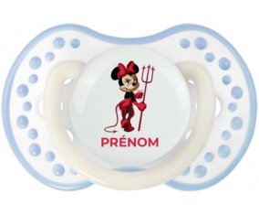 Disney Diablesse Minnie Oreilles noires Nœud rose pois blancs avec prénom : Blanc-cyan classique Tétine embout Lovi Dynamic