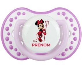 Disney Diablesse Minnie Oreilles noires Nœud rose pois blancs avec prénom : Blanc-mauve classique Tétine embout Lovi Dynamic