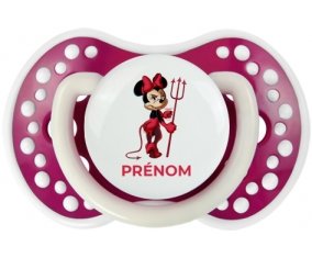 Disney Diablesse Minnie Oreilles noires Nœud rose pois blancs avec prénom : Fuchsia phosphorescente Tétine embout Lovi Dynamic
