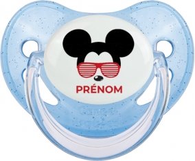 Disney Mickey Oreilles noires lunette rouge avec prénom : Bleue à paillette Tétine embout physiologique