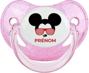 Disney Mickey Oreilles noires lunette rouge avec prénom : Rose à paillette Tétine embout physiologique