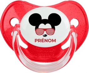 Disney Mickey Oreilles noires lunette rouge avec prénom : Rouge à paillette Tétine embout physiologique