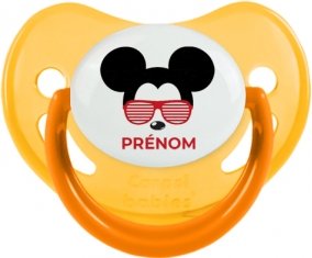 Disney Mickey Oreilles noires lunette rouge avec prénom : Jaune phosphorescente Tétine embout physiologique