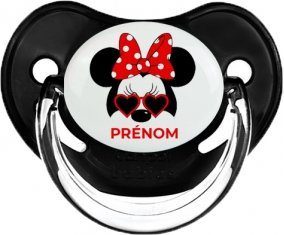 Disney Minnie Nœud rouge pois blancs lunette rouge avec prénom : Noir classique Tétine embout physiologique