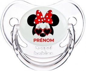 Disney Minnie Nœud rouge pois blancs lunette rouge avec prénom : Transparent classique Tétine embout physiologique