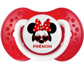 Disney Minnie Nœud rouge pois blancs lunette rouge avec prénom : Blanc-rouge classique Tétine embout Lovi Dynamic