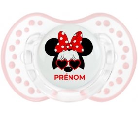 Disney Minnie Nœud rouge pois blancs lunette rouge avec prénom : Retro-blanc-rose-tendre classique Tétine embout Lovi Dynamic