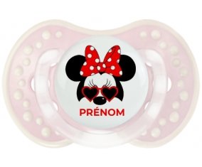 Disney Minnie Nœud rouge pois blancs lunette rouge avec prénom : Retro-rose-tendre classique Tétine embout Lovi Dynamic