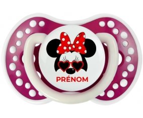 Disney Minnie Nœud rouge pois blancs lunette rouge avec prénom : Fuchsia phosphorescente Tétine embout Lovi Dynamic