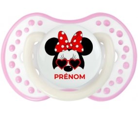 Disney Minnie Nœud rouge pois blancs lunette rouge avec prénom : Blanc-rose phosphorescente Tétine embout Lovi Dynamic