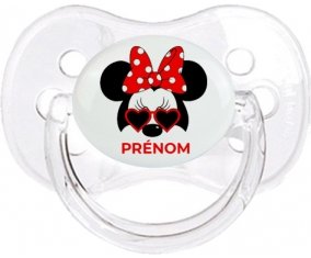 Disney Minnie Nœud rouge pois blancs lunette rouge avec prénom : Transparent classique Tétine embout cerise