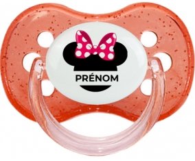 Disney Minnie Nœud rose pois blancs avec prénom : Rouge à paillette Tétine embout cerise