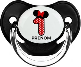 Disney Minnie Numéro 1 rouge pois blancs papillon rouge avec prénom : Noir classique Tétine embout physiologique