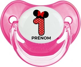 Disney Minnie Numéro 1 rouge pois blancs papillon rouge avec prénom : Rose classique Tétine embout physiologique