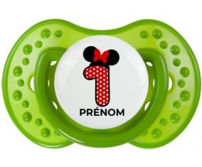 Disney Minnie Numéro 1 rouge pois blancs papillon rouge avec prénom : Sucette LOVI Dynamic personnalisée