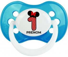 Disney Minnie Numéro 1 rouge pois blancs papillon rouge avec prénom : Cyan classique Tétine embout anatomique