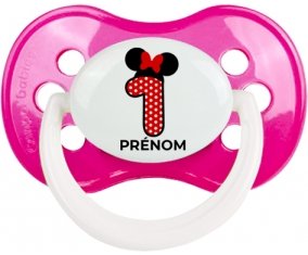 Disney Minnie Numéro 1 rouge pois blancs papillon rouge avec prénom : Rose foncé classique Tétine embout anatomique