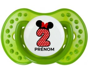 Disney Minnie Numéro 2 rouge pois blancs papillon rouge avec prénom : Sucette LOVI Dynamic personnalisée
