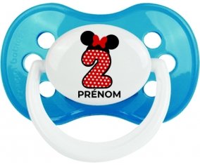 Disney Minnie Numéro 2 rouge pois blancs papillon rouge avec prénom : Cyan classique Tétine embout anatomique