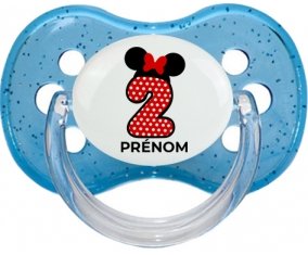 Disney Minnie Numéro 2 rouge pois blancs papillon rouge avec prénom : Sucette Cerise personnalisée