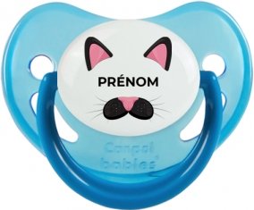 Chatte rose avec prénom : Bleue phosphorescente Tétine embout physiologique