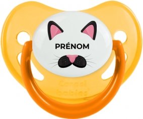 Chatte rose avec prénom : Jaune phosphorescente Tétine embout physiologique