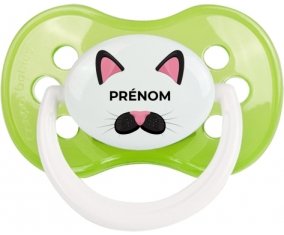 Chatte rose avec prénom : Vert classique Tétine embout anatomique