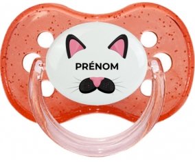 Chatte rose avec prénom : Rouge à paillette Tétine embout cerise