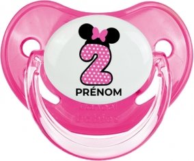 Disney Minnie Numéro 2 rose pois blancs papillon rose avec prénom : Rose classique Tétine embout physiologique