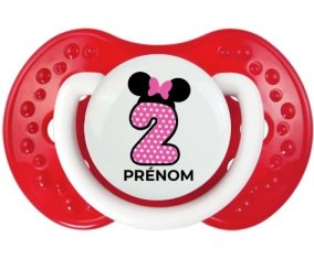 Disney Minnie Numéro 2 rose pois blancs papillon rose avec prénom : Blanc-rouge classique Tétine embout Lovi Dynamic
