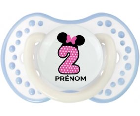 Disney Minnie Numéro 2 rose pois blancs papillon rose avec prénom : Blanc-cyan classique Tétine embout Lovi Dynamic
