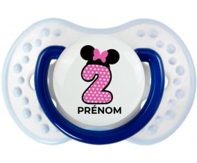 Disney Minnie Numéro 2 rose pois blancs papillon rose avec prénom : Marine-blanc-bleu classique Tétine embout Lovi Dynamic