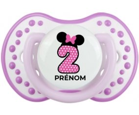 Disney Minnie Numéro 2 rose pois blancs papillon rose avec prénom : Blanc-mauve classique Tétine embout Lovi Dynamic