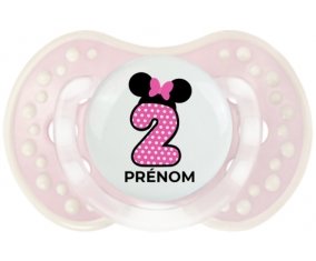 Disney Minnie Numéro 2 rose pois blancs papillon rose avec prénom : Retro-rose-tendre classique Tétine embout Lovi Dynamic