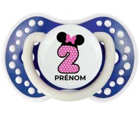 Disney Minnie Numéro 2 rose pois blancs papillon rose avec prénom : Bleu-marine phosphorescente Tétine embout Lovi Dynamic