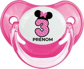 Disney Minnie Numéro 3 rose pois blancs papillon rose avec prénom : Rose classique Tétine embout physiologique