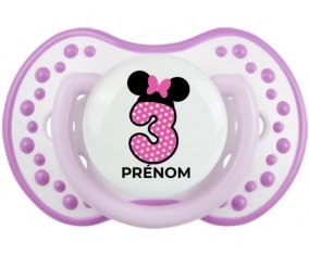Disney Minnie Numéro 3 rose pois blancs papillon rose avec prénom : Blanc-mauve classique Tétine embout Lovi Dynamic