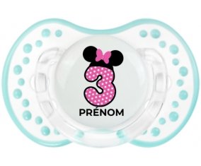 Disney Minnie Numéro 3 rose pois blancs papillon rose avec prénom : Retro-blanc-lagon classique Tétine embout Lovi Dynamic