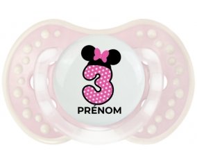 Disney Minnie Numéro 3 rose pois blancs papillon rose avec prénom : Retro-rose-tendre classique Tétine embout Lovi Dynamic