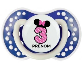Disney Minnie Numéro 3 rose pois blancs papillon rose avec prénom : Bleu-marine phosphorescente Tétine embout Lovi Dynamic