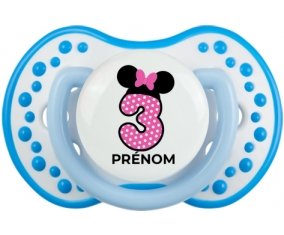 Disney Minnie Numéro 3 rose pois blancs papillon rose avec prénom : Blanc-bleu phosphorescente Tétine embout Lovi Dynamic