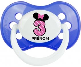 Disney Minnie Numéro 3 rose pois blancs papillon rose avec prénom : Sucette Anatomique personnalisée