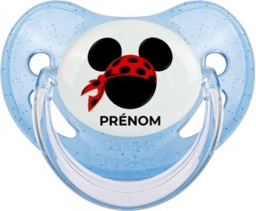 Disney Mickey foulard pirate rouge pois noirs avec prénom : Bleue à paillette Tétine embout physiologique